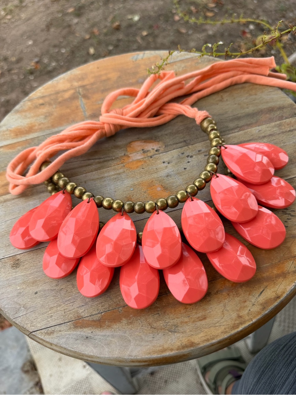 Coral Statement Bib Necklace | Oversized Teardrop Beads